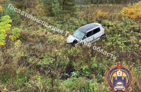Пьяный водитель Skoda улетел в кювет на трассе под Белевом Тульской области